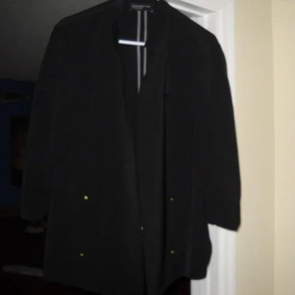 Jones New York Black Open-Front Blazer with Gold Accents